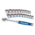 Quinn 3/8 In. Drive SAE & Metric Chrome Socket And Ratchet Set, 21 Pc.