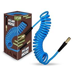 Polyurethane Recoil Air Hose, 1/4" Inner Diameter,25 Feet Blue
