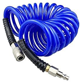 Polyurethane Recoil Air Hose, 1/4" Inner Diameter,15 Feet Blue